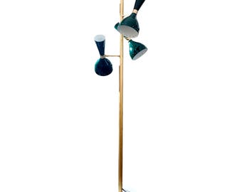 Vintage Mid-Century Modern Floor Lamp,  Sputnik Lamp: Handmade Brass Tripod, Marble Base