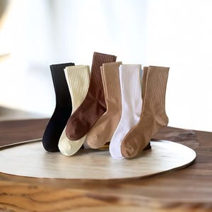 Pack Neutral Ribbed Crew Socks, Aesthetic Unisex Cotton Tennis Socks for Everyday Style & Comfort, Bamboo Socks, Unisex Socks, Socks,