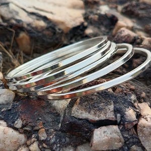 925 Sterling Silver Handmade Minimalist Silver Bangle Set Dainty Sterling Silver Bracelets Everyday Jewelry Gift for Her Traditional Jewelry