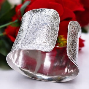 Statement 925 Sterling Silber Manschette Armband, verstellbarer Silber Armreif, elegantes Geschenk für sie,