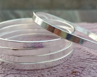 Handmade Sterling Silver Bangle Set | Thin Textured Stackable Bangles