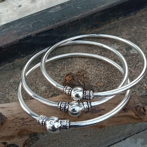 Set of 3 Thick West Indian Bangles | 925 Sterling Silver Bangles | Handmade Silver Boho Cuff Bracelet | Tribal Bangle Jewelry Gift for Women