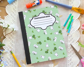 Matcha Ghost Composition Notebook Cover | Kawaii Stationery (Digital Download)