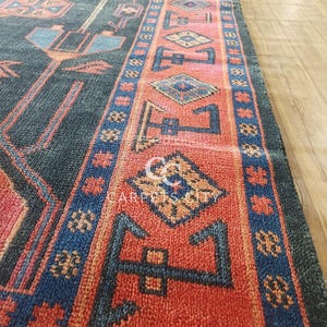 10x14 Afghan rug, Oushak rugs, Hand Knotted rugs, Vintage Tribal Blue Red Area Rug, Oversized Living Room Farmhouse Décor.