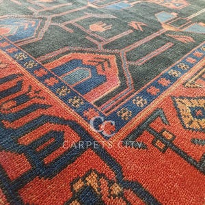 10x14 Afghan rug, Oushak rugs, Hand Knotted rugs, Vintage Tribal Blue Red Area Rug, Oversized Living Room Farmhouse Décor.