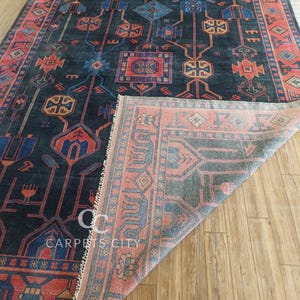 10x14 Afghan rug, Oushak rugs, Hand Knotted rugs, Vintage Tribal Blue Red Area Rug, Oversized Living Room Farmhouse Décor.