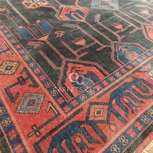 10x14 Afghan rug, Oushak rugs, Hand Knotted rugs, Vintage Tribal Blue Red Area Rug, Oversized Living Room Farmhouse Décor.