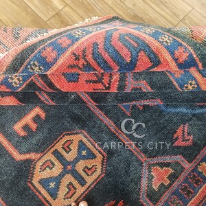 10x14 Afghan rug, Oushak rugs, Hand Knotted rugs, Vintage Tribal Blue Red Area Rug, Oversized Living Room Farmhouse Décor.