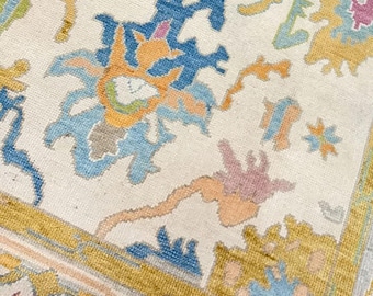 Cream Multicolor Floral Oushak Rug | Hand Knotted Turkish Wool Carpet | Vibrant Traditional Motifs Area Rug Living Room 8x10 9x12 Bedroom