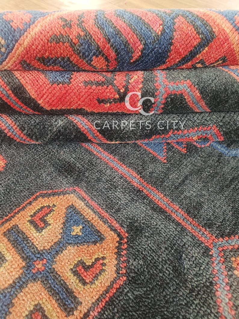 10x14 Afghan rug, Oushak rugs, Hand Knotted rugs, Vintage Tribal Blue Red Area Rug, Oversized Living Room Farmhouse Décor.