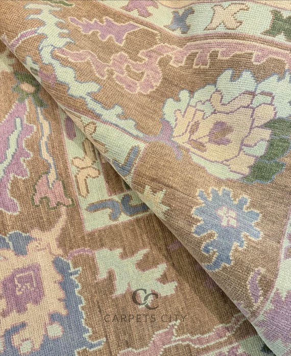 9x12 area rug, Beige oushak rug Hand Knotted Wool Turkish Style Soft Carpet for Living Room Bedroom Nursery Modern Vintage Decor.
