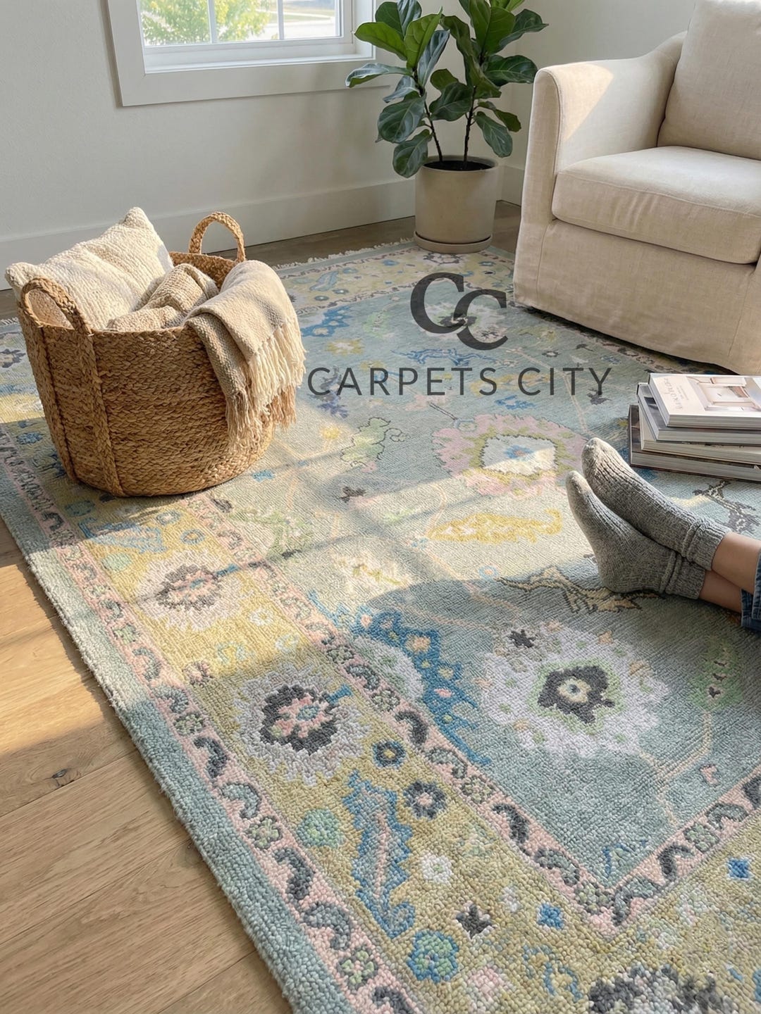 Muted Blue Rug: Pastel Oushak Rug, 9x12 Area Rug Hand Knotted Wool ...