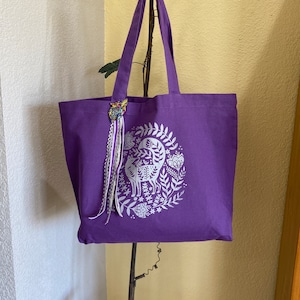 Purple Floral Foxy Tote Bag