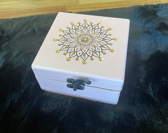 Pink Mandala Sparkling Wood Trinket Box