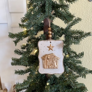 Wood Block Nativity Christmas Tree Ornament