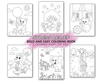 Páginas para colorear de animales lindos, atrevidas y fáciles para aliviar el estrés para niños.