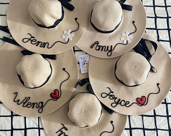Cappello a tesa larga personalizzato / Cappello con nome personalizzato / Opzione con paillettes o corda / Cappello da spiaggia / Regalo per damigella d'onore / Fatto a mano in Malesia