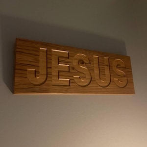 Carved Wood JESUS Sign – Christian Wall Decor | Rustic Wooden Scripture Sign | Religious Home Decor | Faith-Based Gift
