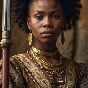 Set van 2 Queen Nzinga Posters – Krachtige Afrikaanse Warrior Prinses – Verticale Afrocentrische Wanddecoratie – Regal Art Print Duo
