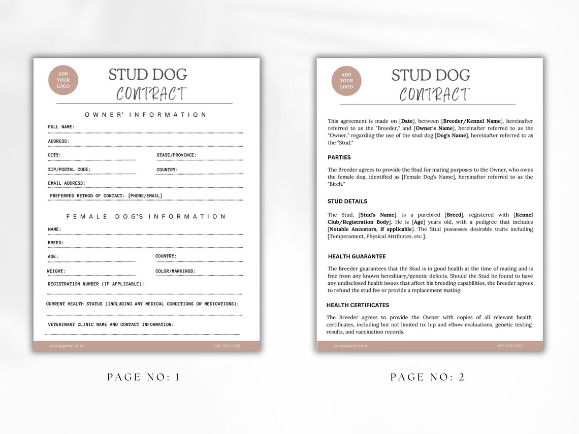 Editable Stud Dog Contract Template Canva PDF Download Etsy