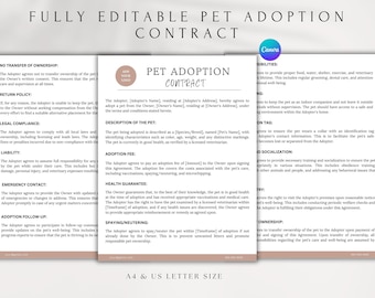 Editable Pet Adoption Contract Template, Puppy & Cat Adoption Agreement, Animal Rescue Forms, Canva Printable Template