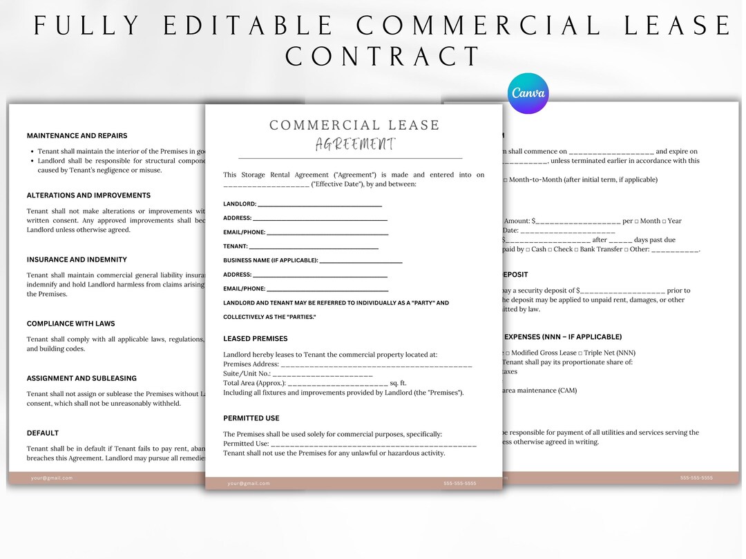 Warehouse Rent Template Commercial Lease Agreement Template | Editable Contract for Business ...