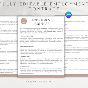 Editable Employment Contract Agreement | HR Employer Employee Form Template | Employment Service Contract | Printable & Instant Download