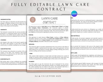 Editable Lawn Care Agreement Template | Landscaping Contract (Printable PDF)
