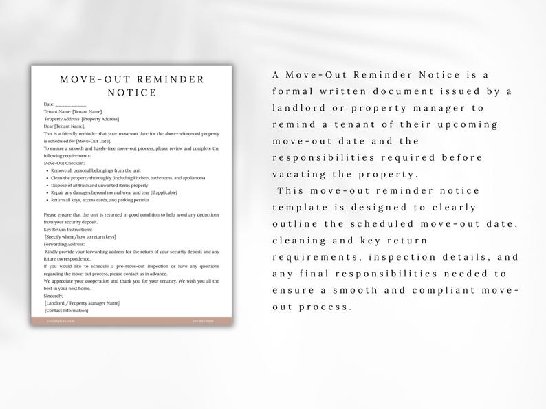 Move-out Reminder Notice Template | Editable Tenant Move-out Letter for ...