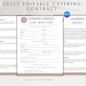 Editable Catering Contract Template | Catering Service Agreement | Food Service Business Contract | Printable Canva PDF Download