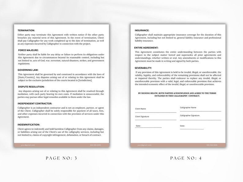 Calligraphy Service Contract Template | Lettering Business Agreement ...