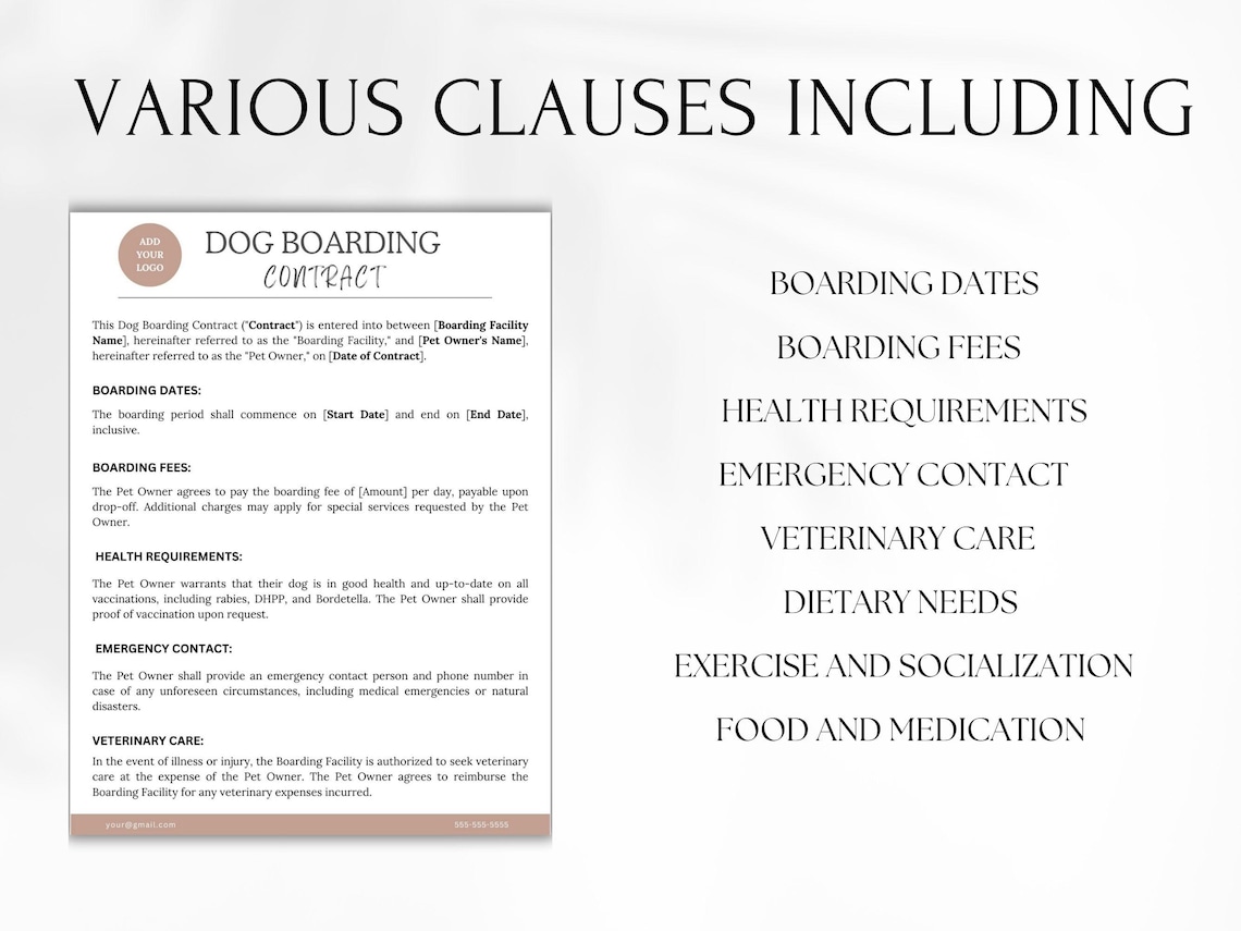 Editable Dog Boarding Contract Template Dog Boarding Service