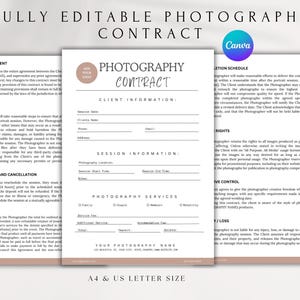 Photography Client Contract Template | Editable Client Agreement for Photographers | Photography Business Forms | Canva Template PDF