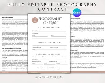 Modello di contratto per clienti di servizi fotografici modificabile / Canva, PDF