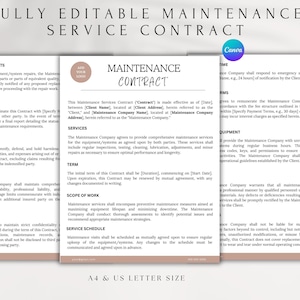Editable Maintenance Contract Template | Customizable Service Agreement Form | Professional Maintenance Plan PDF Download