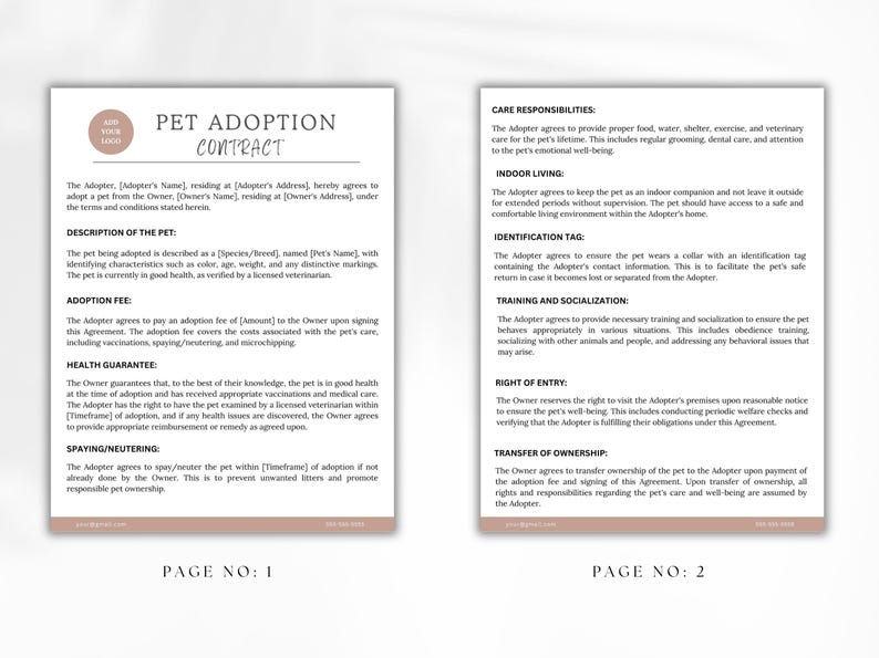Editable Pet Adoption Contract Template, Animal Rescue Forms (canva ...