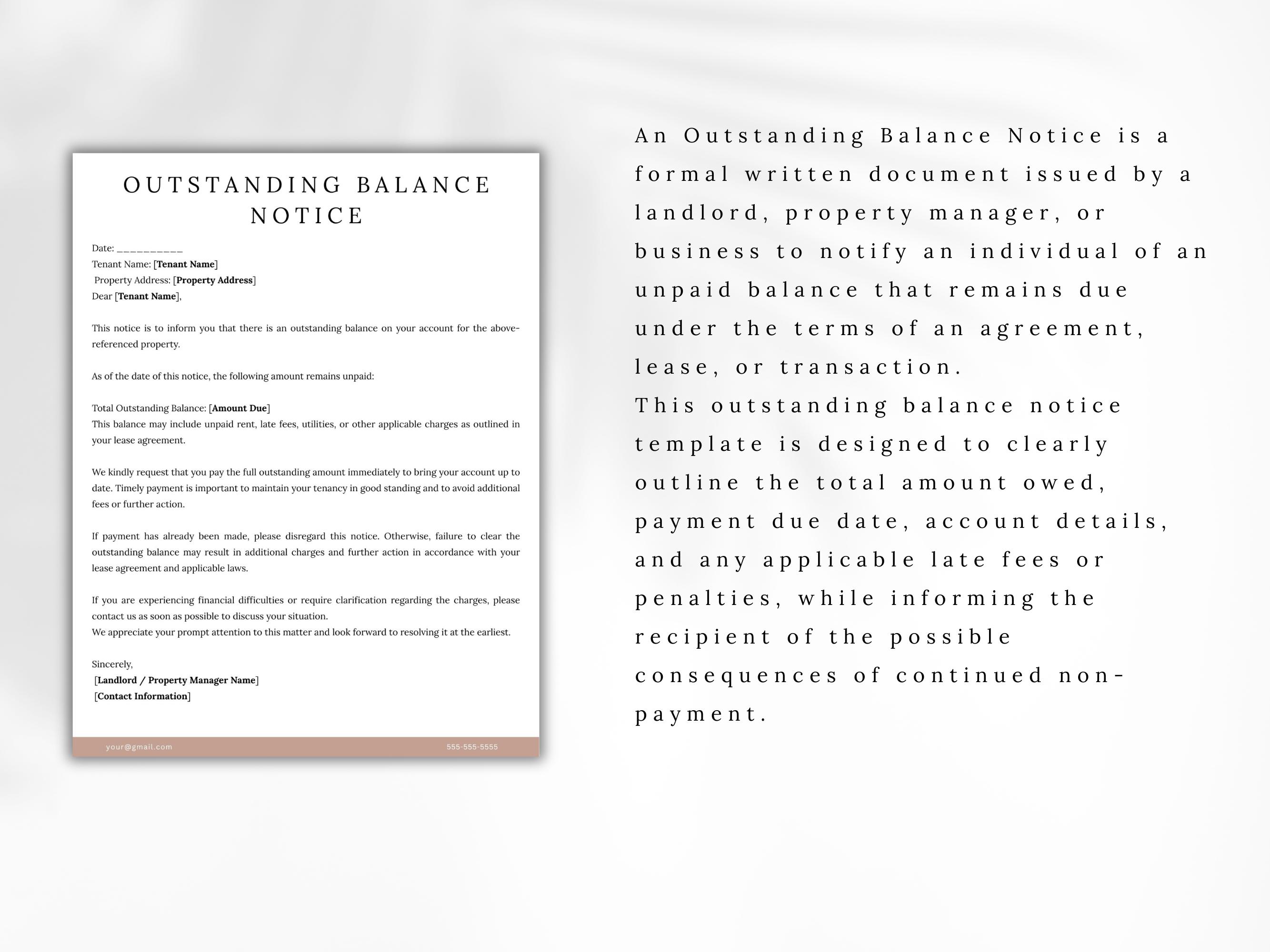 Outstanding Balance Notice Template | Editable Payment Due Notice for ...