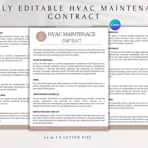 Editable HVAC Installation Contract Template | HVAC Service Agreement PDF | Heating & Cooling System Agreement | Canva Template Download