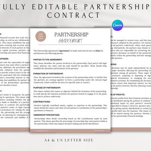 Editable Partnership Agreement Template, Business Partnership Form, Share Agreement PDF, Canva Contract Template