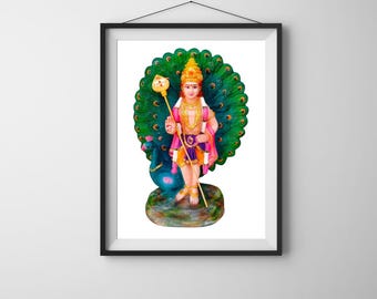 Lord Murugan Photo – Multi-Color Peacock, Hindu God Art