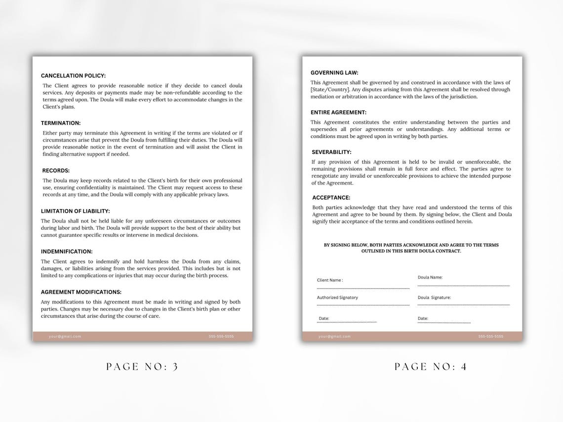 Editable Birth Doula Contract Template | Canva Doula Forms (PDF) - Etsy