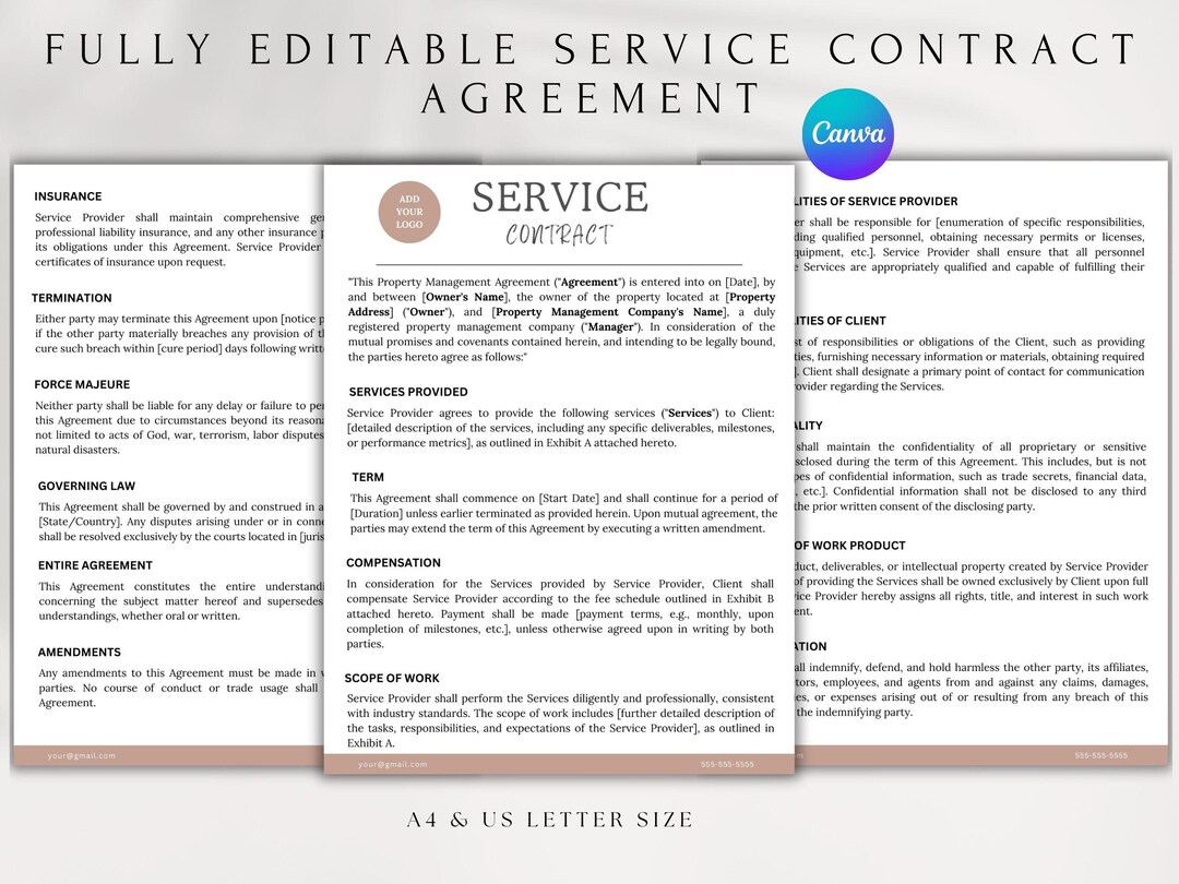 Editable Service Contract Template | Services Agreement Form | Canva ...