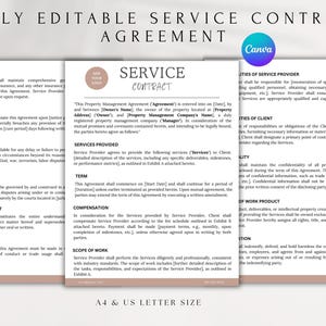 Editable Service Contract Template | Services Agreement Form | Canva-Only Business Contract | Printable PDF | Instant Download
