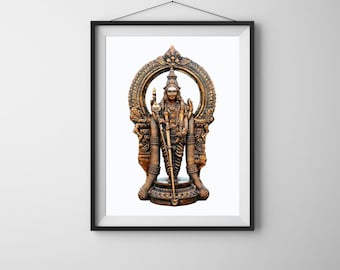 Thiruchendur Murugan Copper Art Print: Hindu Temple Decor (Digital Download)