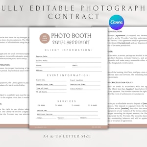 Editable Photo Booth Rental Agreement Template | Photo Booth Contract for Events | Printable Canva Template | Photo Booth Business Form