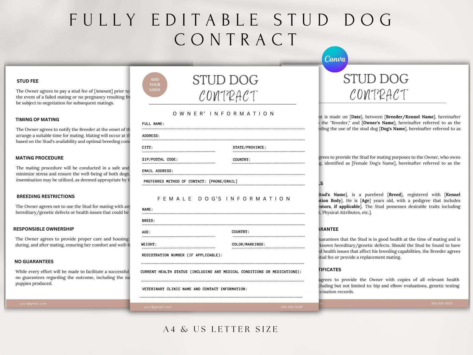 Editable Stud Dog Contract Template Canva PDF Download Etsy