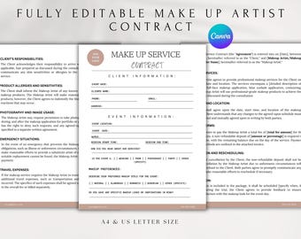 Editable Makeup Artist Contract Template | Bridal Makeup Agreement | MUA Service Form Bundle | Makeup Contract PDF | Canva Template