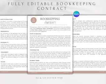 Vorlage für einen Buchhalter | Buchhaltungs- und Budgetierungsdienstleistungsvertrag | Bearbeitbarer Expense Tracker Service PDF