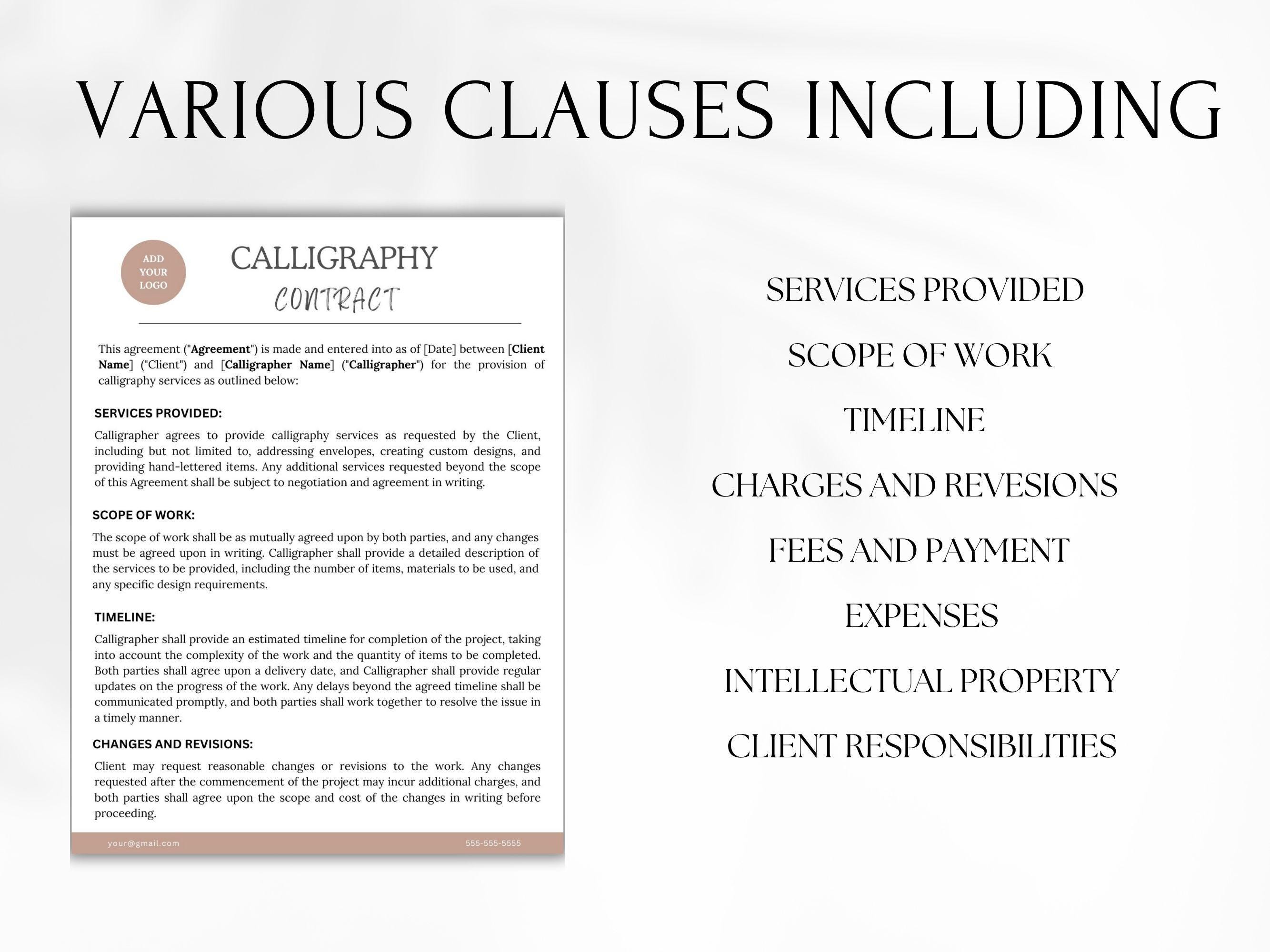 Calligraphy Service Contract Template | Lettering Business Agreement ...