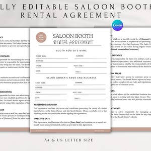 Editable Salon Booth Rental Agreement Template | Station Rental Contract | Professional Salon Contract | Canva Template PDF